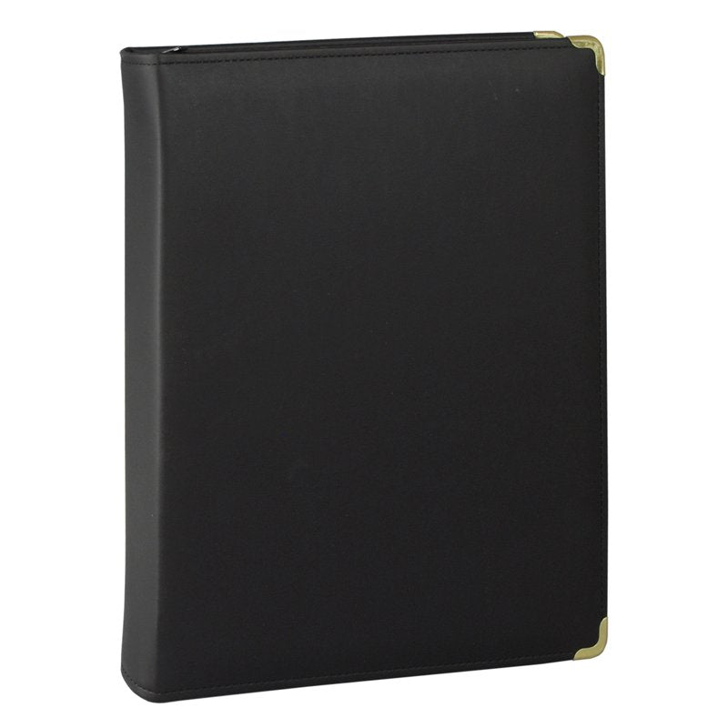 Executive 3 Ring Zipper Binder - 1.5 Inch Black Leather-Like Organizer