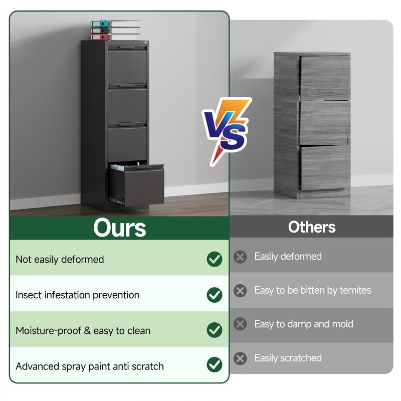 4-Drawer Locking File Cabinet - Vertical Steel Storage for Home Office