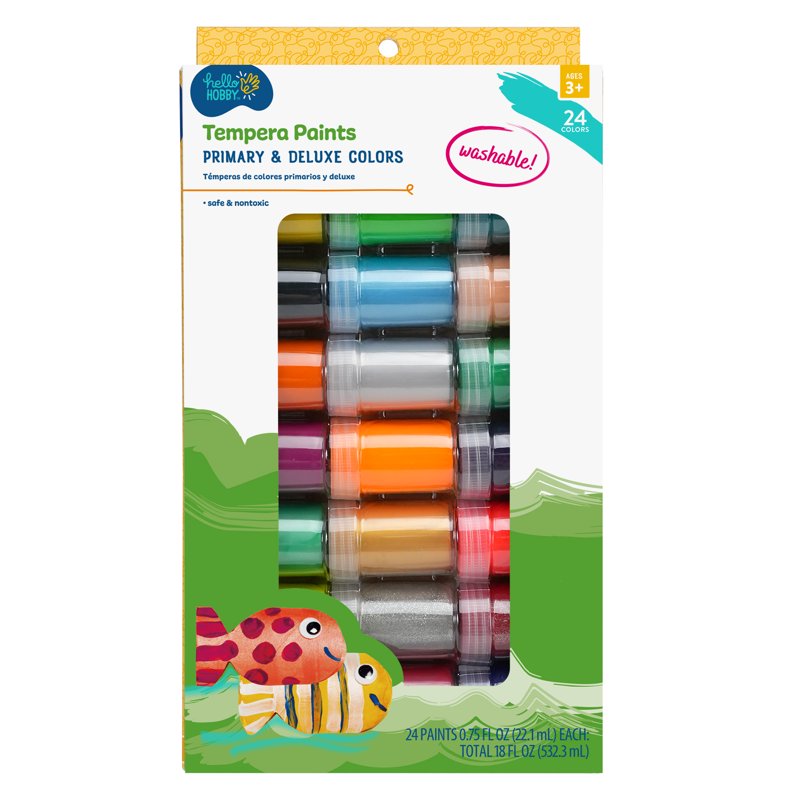 Washable Tempera Paint Set - 24 Non-Toxic Bright Colors for Kids Art