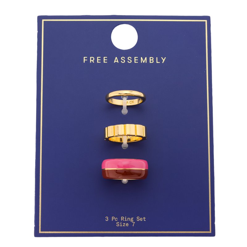 Gold Tone Stackable Ring Set for Women - 3-Piece Fashion Jewelry, Size 7
