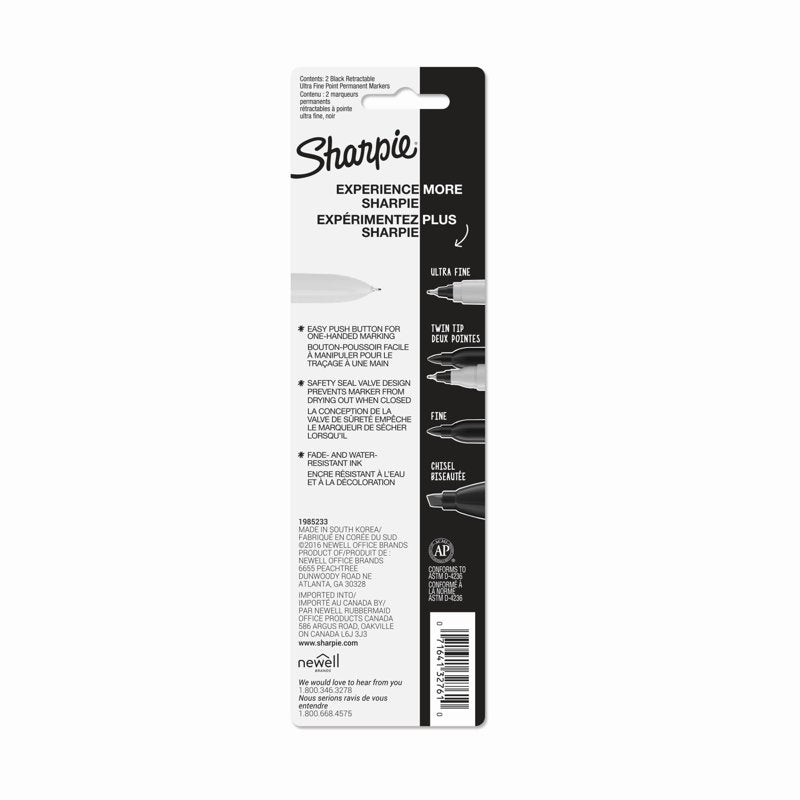 Retractable Permanent Markers with Ultra Fine Tip - 2 Pack