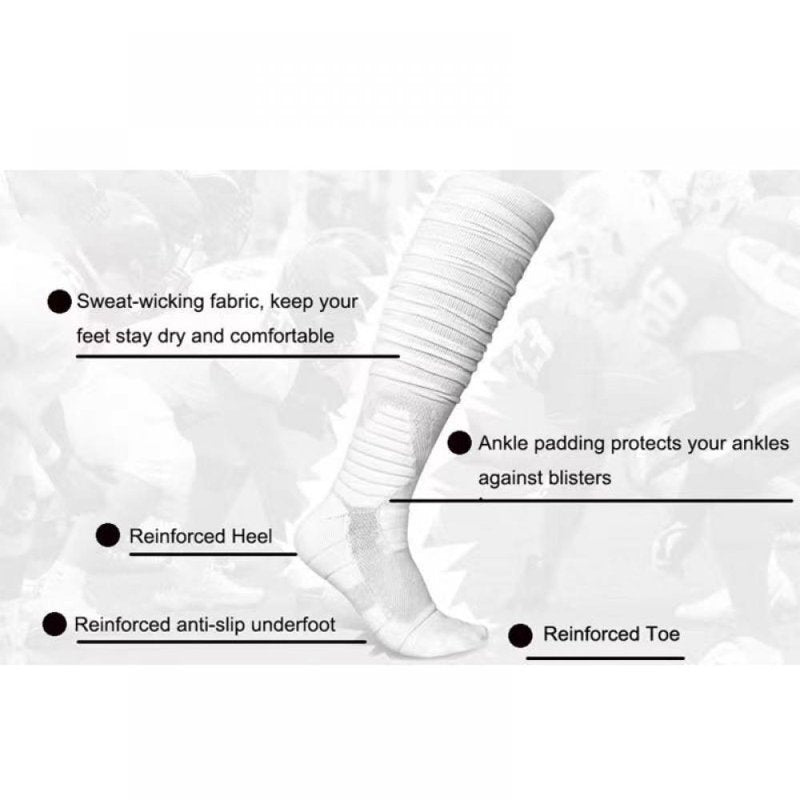 Combed Cotton Football Socks with Ankle Support Knee High Youth & Adult Black