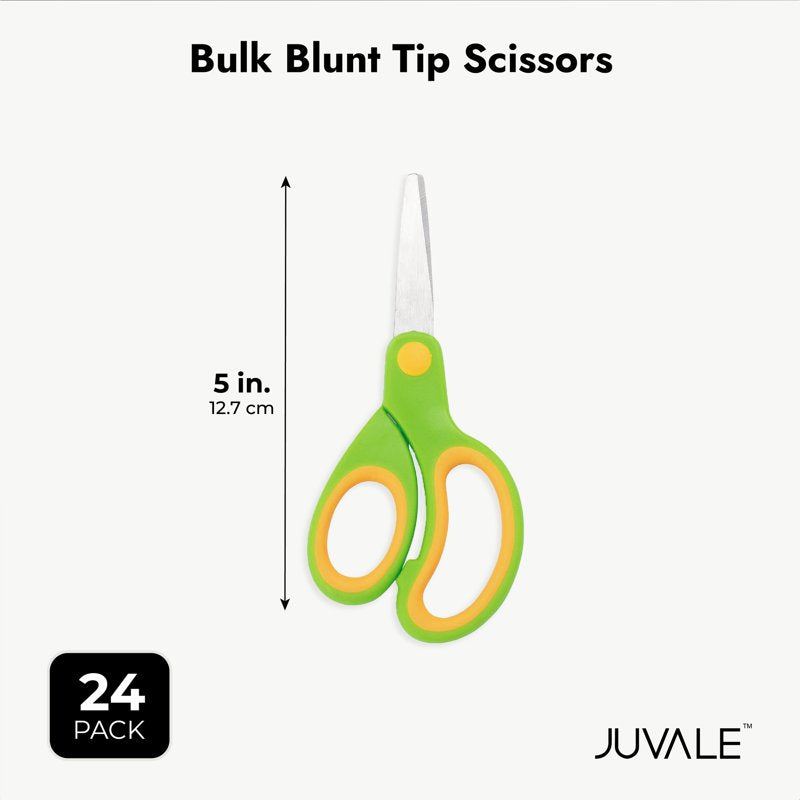 Multicolor 5-Inch Blunt Tip Scissors - 24 Pack, Classroom Craft Safety