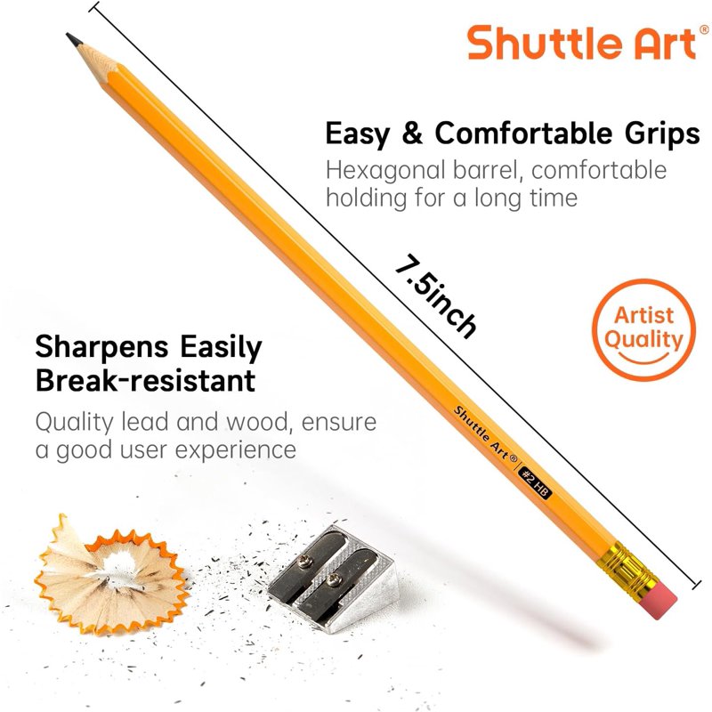 Bulk Pack #2 HB Wooden Pencils with Erasers - Pre-Sharpened for Writing & Drawing