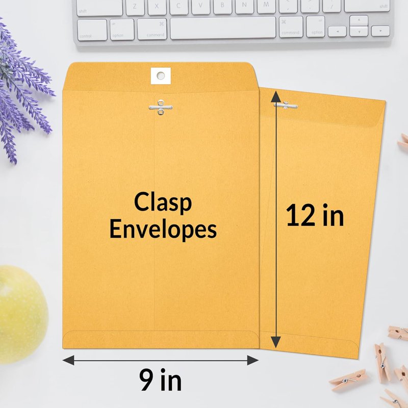 10x13 Brown Kraft Clasp Envelopes Pack of 15 with Gummed Seal for Mailing & Storage