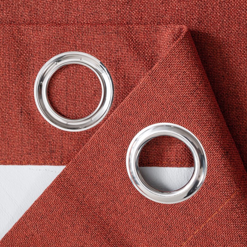 Blackout Linen Texture Curtains with Grommet Top - Room Darkening Panel Set
