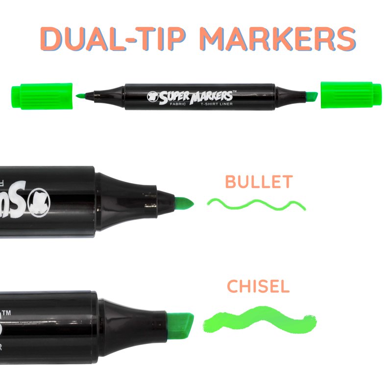 Neon Fabric Markers Set - 20 Vibrant Double-Ended Permanent Art Pens
