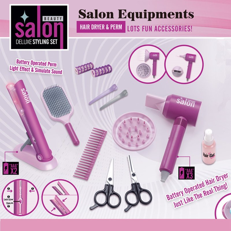 Kids Pretend Play Hair Salon Set with Hair Dryer & Mirror - Educational Role Play Toy