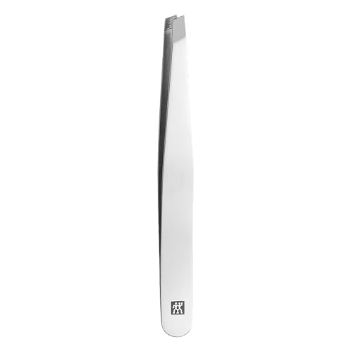 ZWILLING Slant Tweezer (plucking eyebrows, removing splinters, hand-finished, roughened tips), Polished, Silver, 3.5 inch