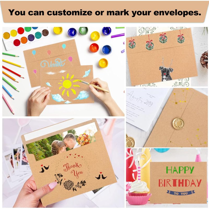Self-Sealing Brown A7 Envelopes for Invitations & Mailing 5x7 - 100 Pack