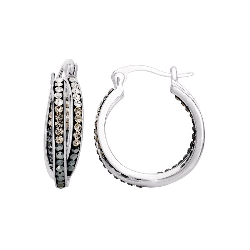 Sterling Silver Black Ombre Crystal Hoop Earrings - Women's Jewelry