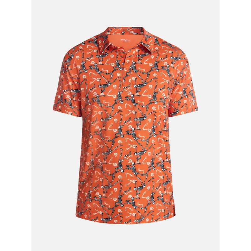 Halloween Skeleton Golf Polo Shirt for Men - Spooky Skeleton Print Performance Polo