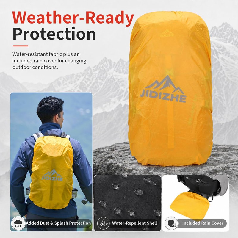 JIDIZHE 32L Hiking Backpack with Internal Frame & Rain Cover - Black (Variation Black004)