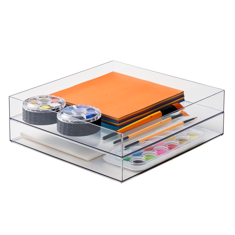 12x12 Clear Stackable Craft Storage Tray for Scrapbook & Office Supplies
