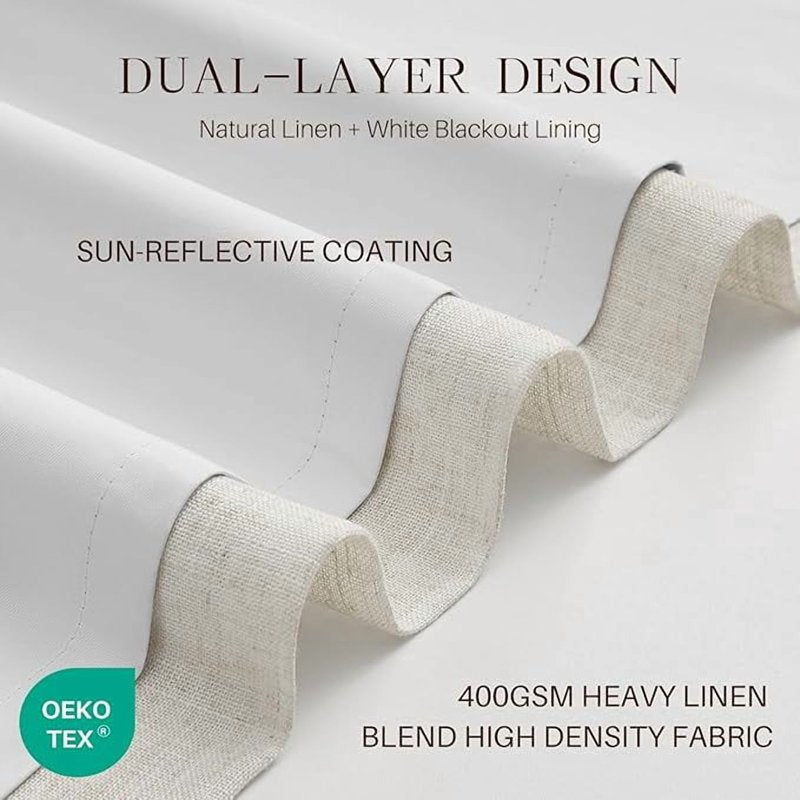 Blackout Linen-Blend Curtains with Pinch Pleats - Insulated Window Drapes for Bedroom & Living Room
