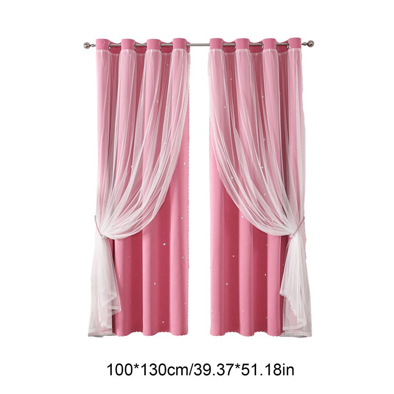 Double Layer Blackout Curtains with Star Pattern Lace Overlay 40x51 Inch for Living Room & Bedroom
