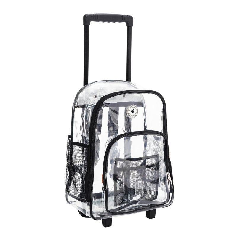 Heavy Duty Clear PVC Rolling Backpack with Wheels - Unisex School Luggage