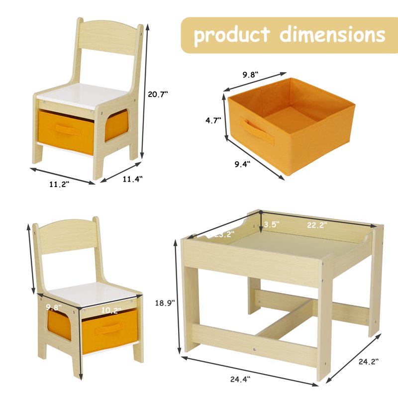 Kids Activity Table and 2 Chairs Set with Storage - Toddler Play & Study Furniture