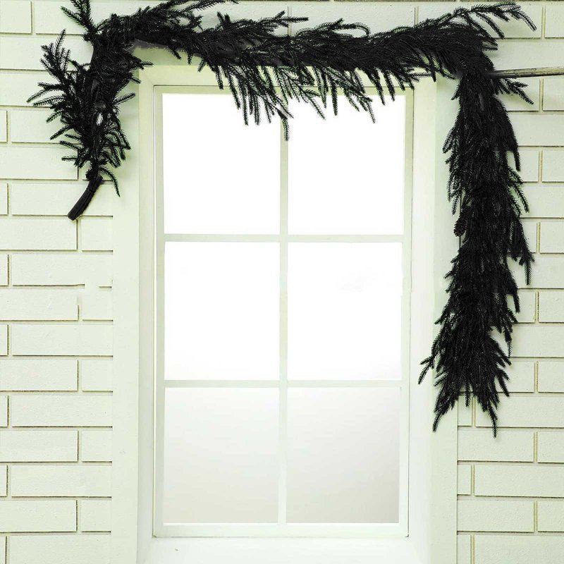 Halloween Garland Artificial Hanging Black Pine Needle Vine Fall Decor 5.9Ft