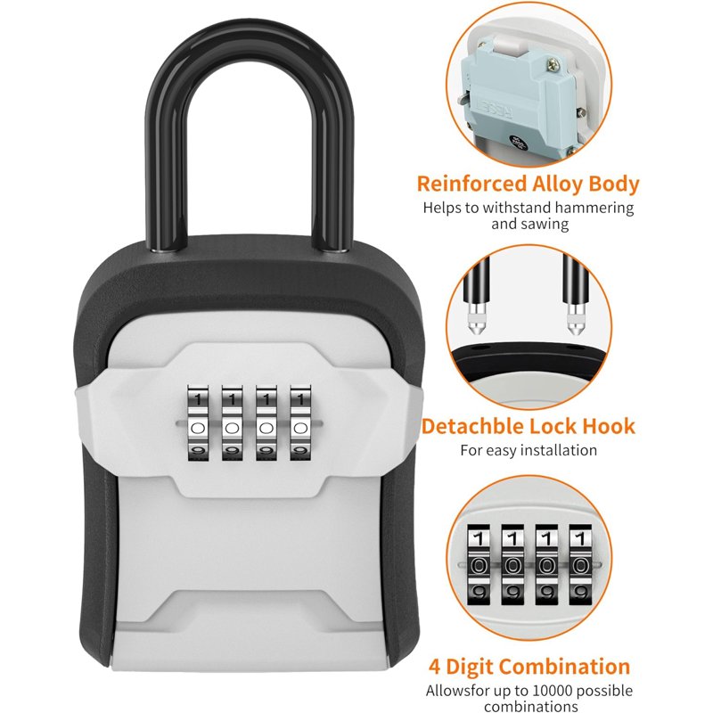 Portable Wall Mount Lock Box with Resettable 4-Digit Code for Keys and Security