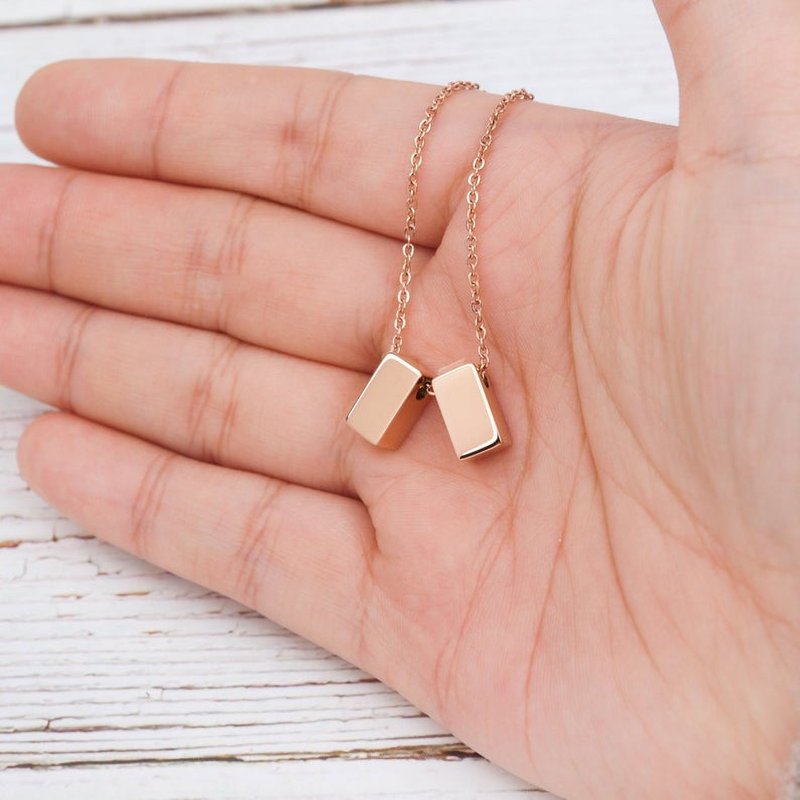 Mom Gifts Cube Necklace for Mother & Daughter - Silver & Rose Gold Pendant