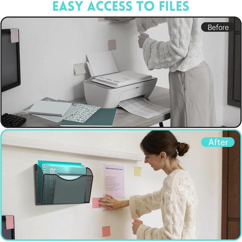 Wall Mount Mesh File Organizer - Hanging Desktop Magazine & Document Holder, Black
