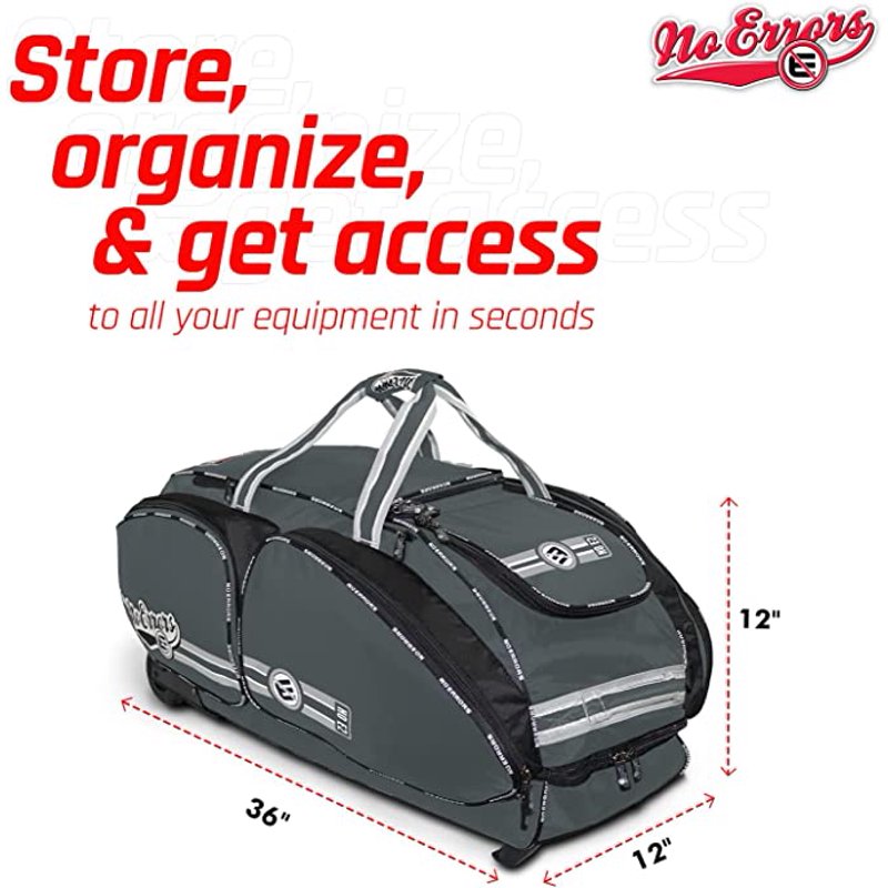 No Error Sports Baseball Bat Bag with Wheels - Spacious 15-Pocket Gear Organizer