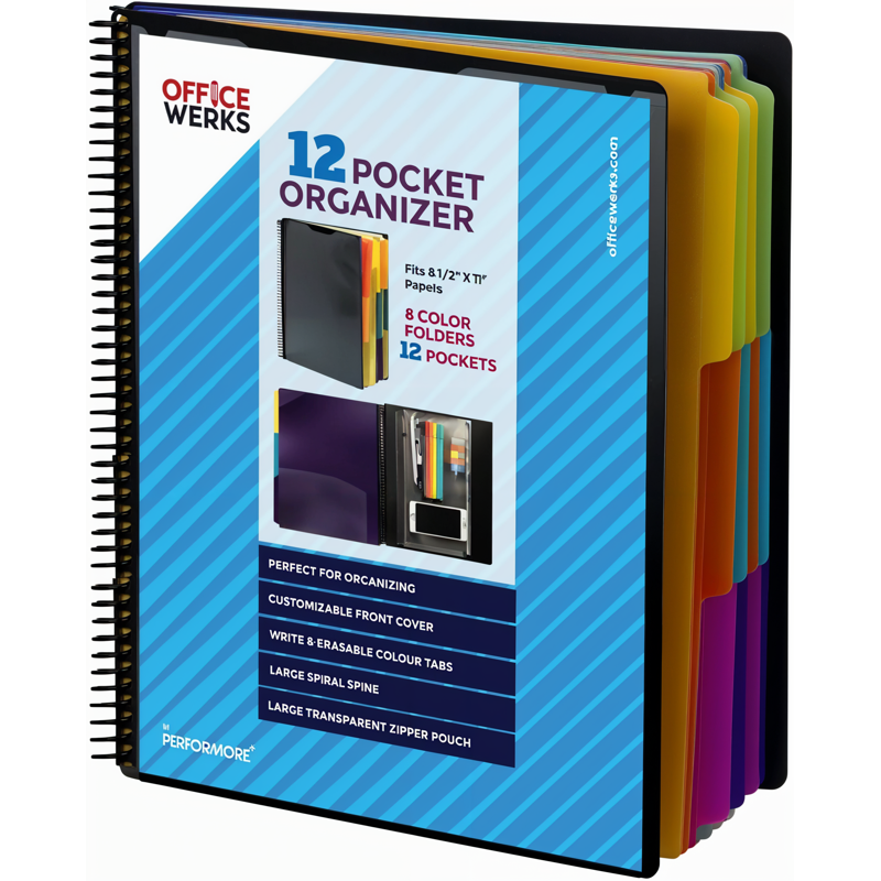 Spiral Subject Organizer Binder with 6 Dividers & Customizable Cover - 12 Pocket
