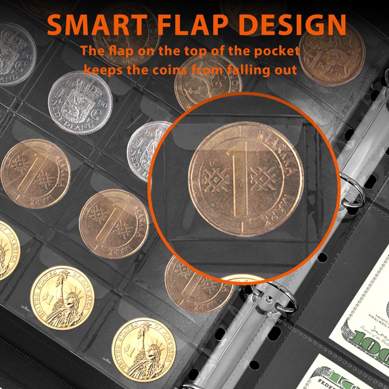 Coin Collection Album with 360 Pockets for Coins & Banknotes - Fireproof Storage Case