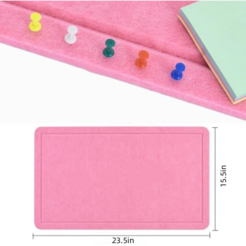 Pink Felt Bulletin Board 23.5x15.5in with Push Pins for Home Office Wall Decoration