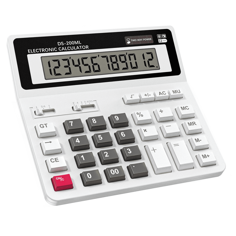 12-Digit Desktop Calculator with Large LCD, Dual Power Solar Battery, Big Buttons for Office & School