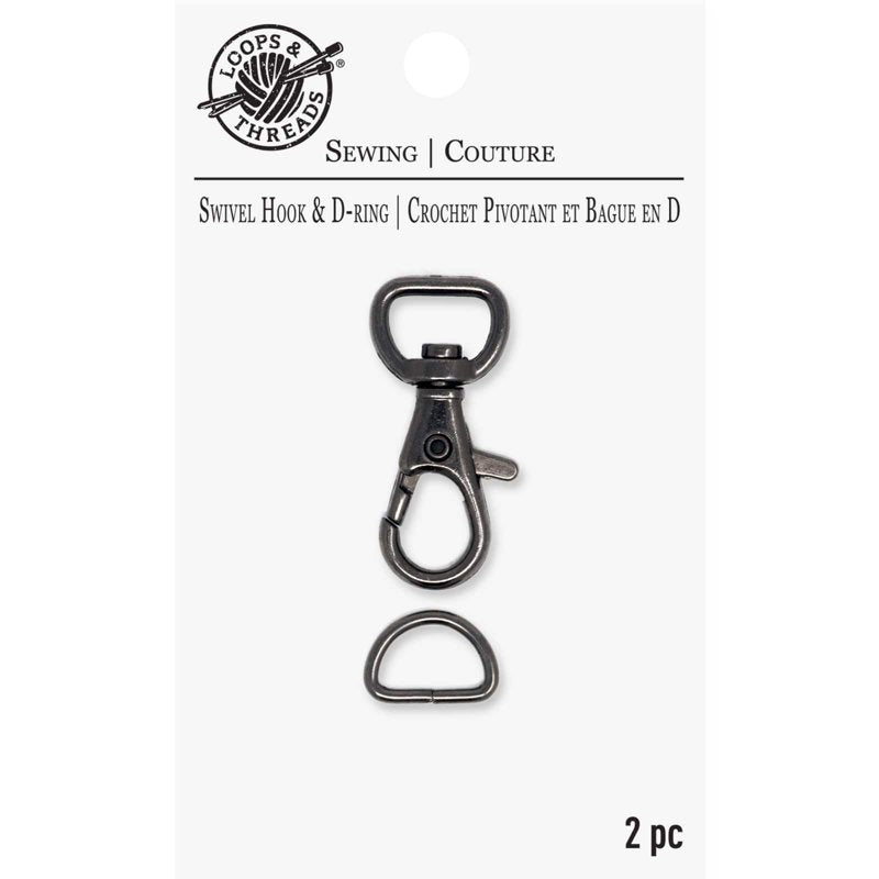 Gunmetal Swivel Hook & D-Ring Set for Crafts and Bags, 12 Pack