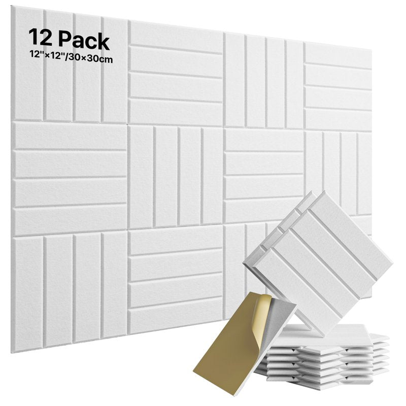 Self-Adhesive Soundproof Foam Wall Panels 12 Pack - Acoustic Soundproofing Tiles for Walls & Ceilings