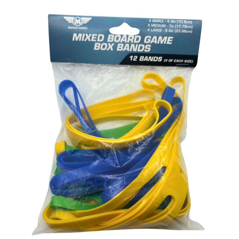 12 Pack of Mixed Board Game Box Bands - Small, Medium & Large Silicone Bands