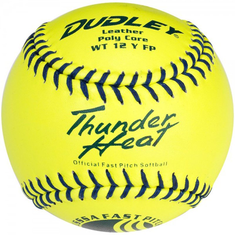 (12 Pack) Dudley USSSA Thunder Heat Fastpitch Softballs - 12" Leather Softballs with Blue Seams