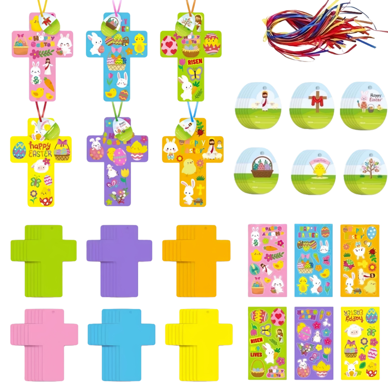 Easter DIY Craft Kit with Cross, Egg & Bunny Stickers - Kids Handmade Decorations