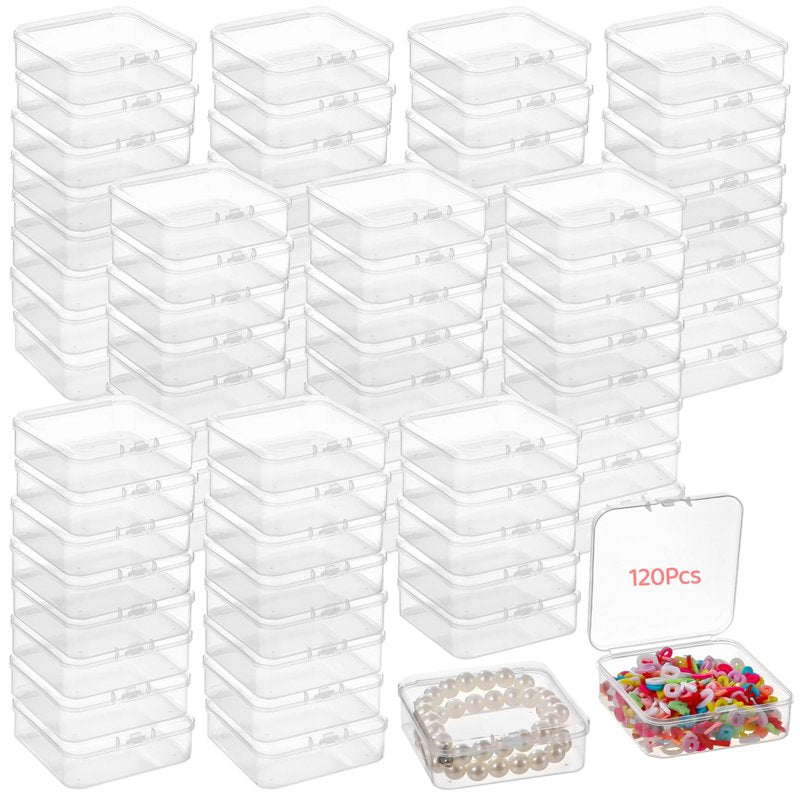 120PCS Small Plastic Bead Storage Containers with Hinged Lids - Clear Jewelry & Craft Organizer Boxes
