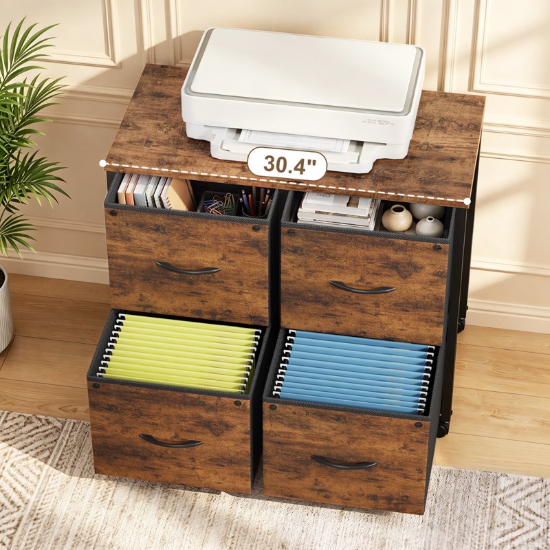 4-Drawer Rolling File Cabinet with Locking Wheels and Printer Stand for Home Office