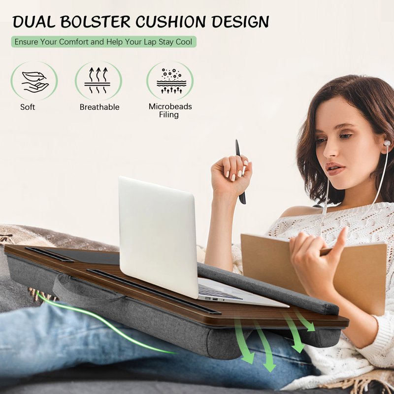 Lap Desk with Dual Cushion Ledge & Mouse Pad - 21.6in Portable Computer Stand, Brown (Variation: Brown)