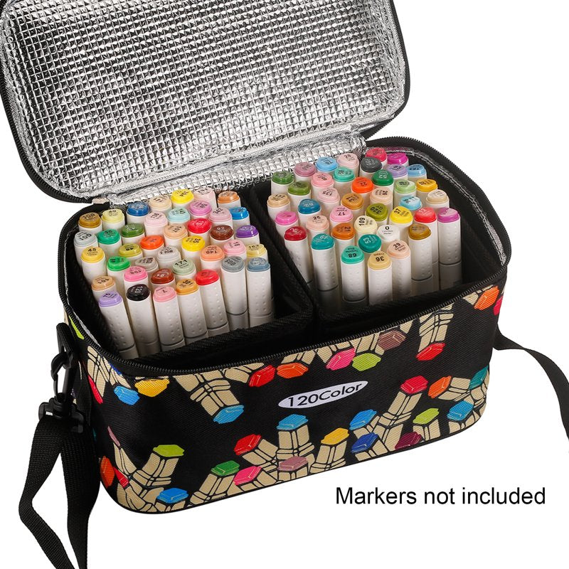 Marker Pen Organizer Case with Multiple Compartments and Carry Handle - Holds 120 Markers