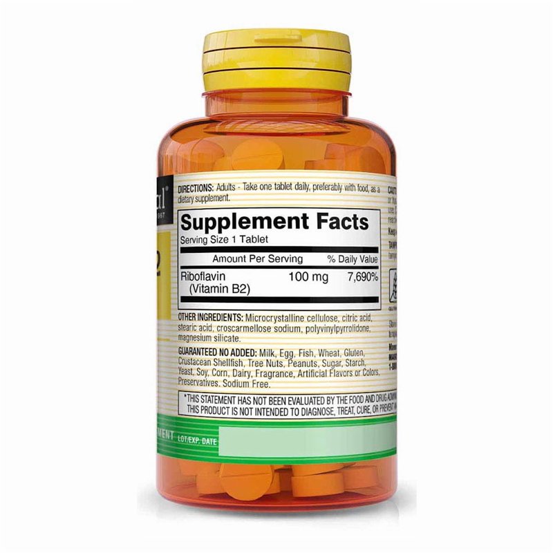 Vitamin B2 Riboflavin 100 Tablets for Energy Support & Nervous System Health