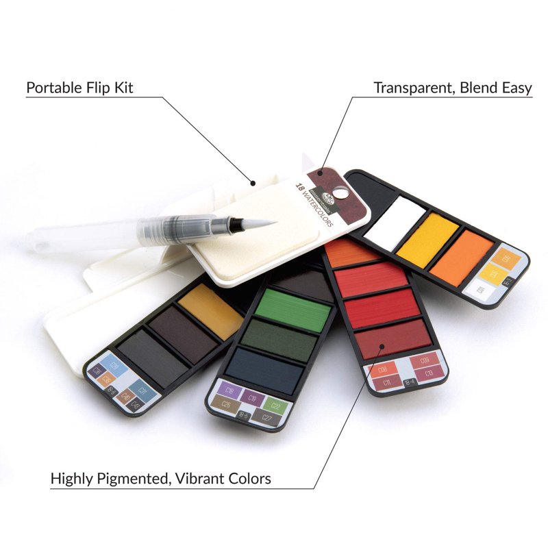 Watercolor Artist Flip Kit with Aqua-Flo Brush Pen - 19 Pieces