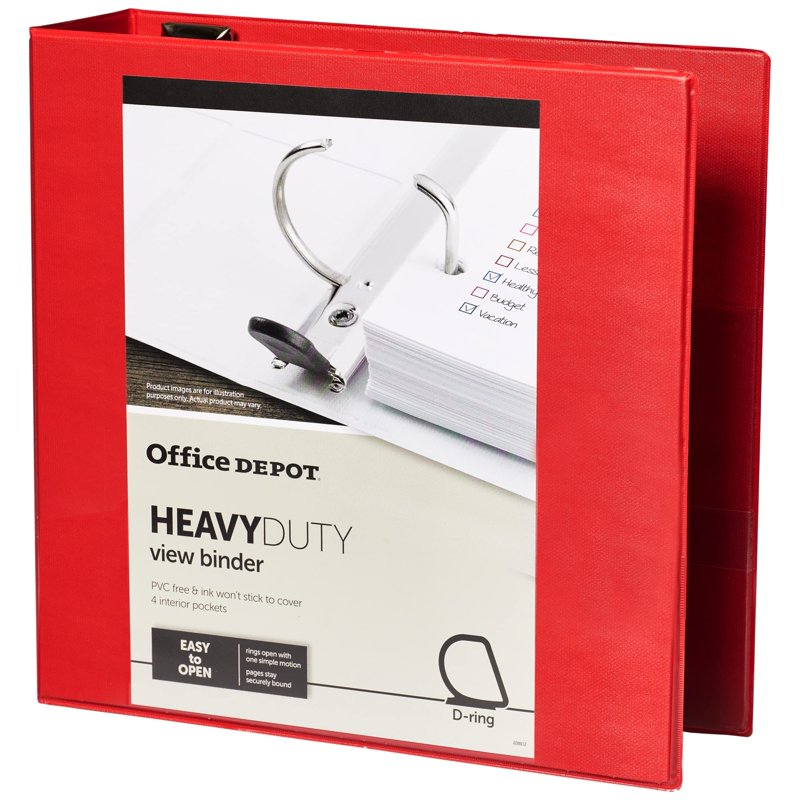 Heavy-Duty 3-Inch D-Ring View Binder - Red, Recycled Content, Office Organization