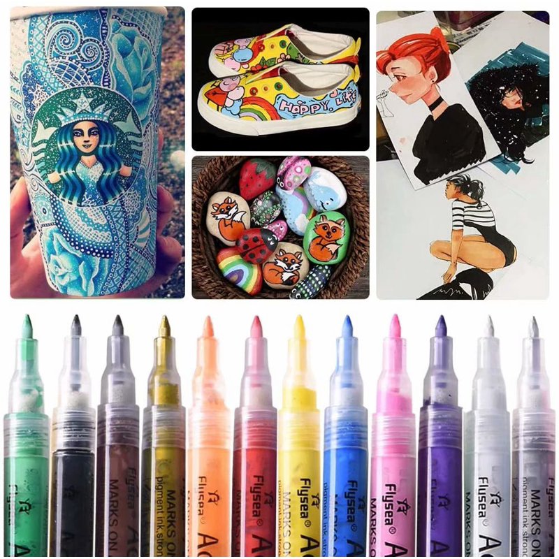 24 Color Acrylic Paint Pens Set for Rocks Glass Wood Fabric & Crafts - 0.7mm
