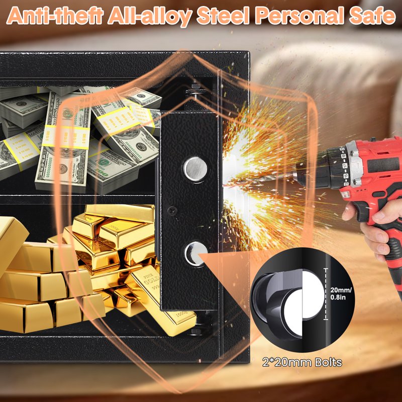 Heavy-Duty Fireproof Waterproof Steel Security Safe Box with Digital & Key Lock