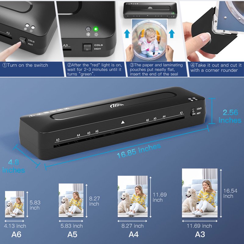 A3 Laminator Machine with Cold & Hot Modes, 20 Sheets, Paper Trimmer & Corner Rounder