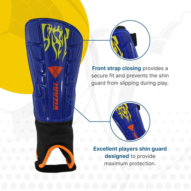 Vizari Blaze L Blue/Orange Soccer Shin Guards with Ankle Protection - Youth