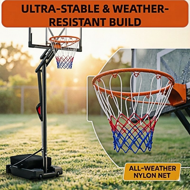 Adjustable Portable Basketball Hoop System for Kids & Adults, 33 Inch Backboard