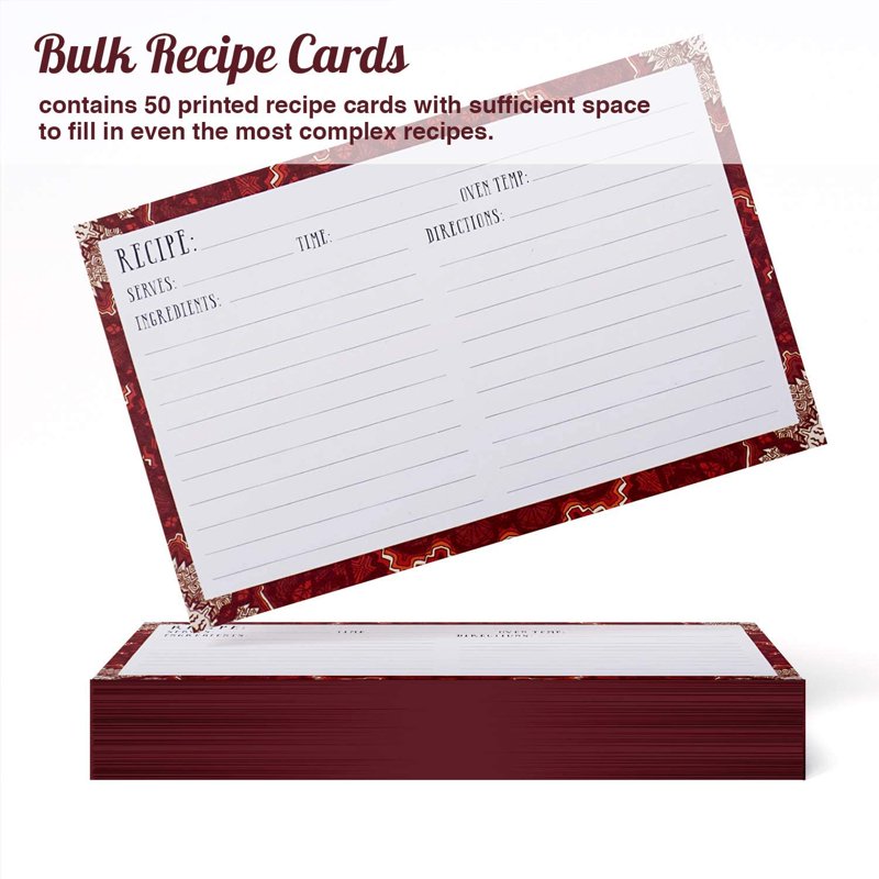 Set of 50 Lined Recipe Cards 4x6 Inches - Maroon and White Design