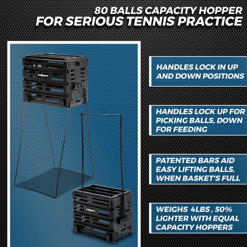 Tennis Ball Hopper with 80 Capacity Lightweight & Durable Red